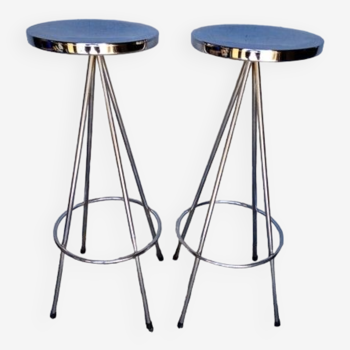 Pair 2 high bar stools all chrome