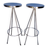 Paire 2 tabourets hauts de bar tout chromé