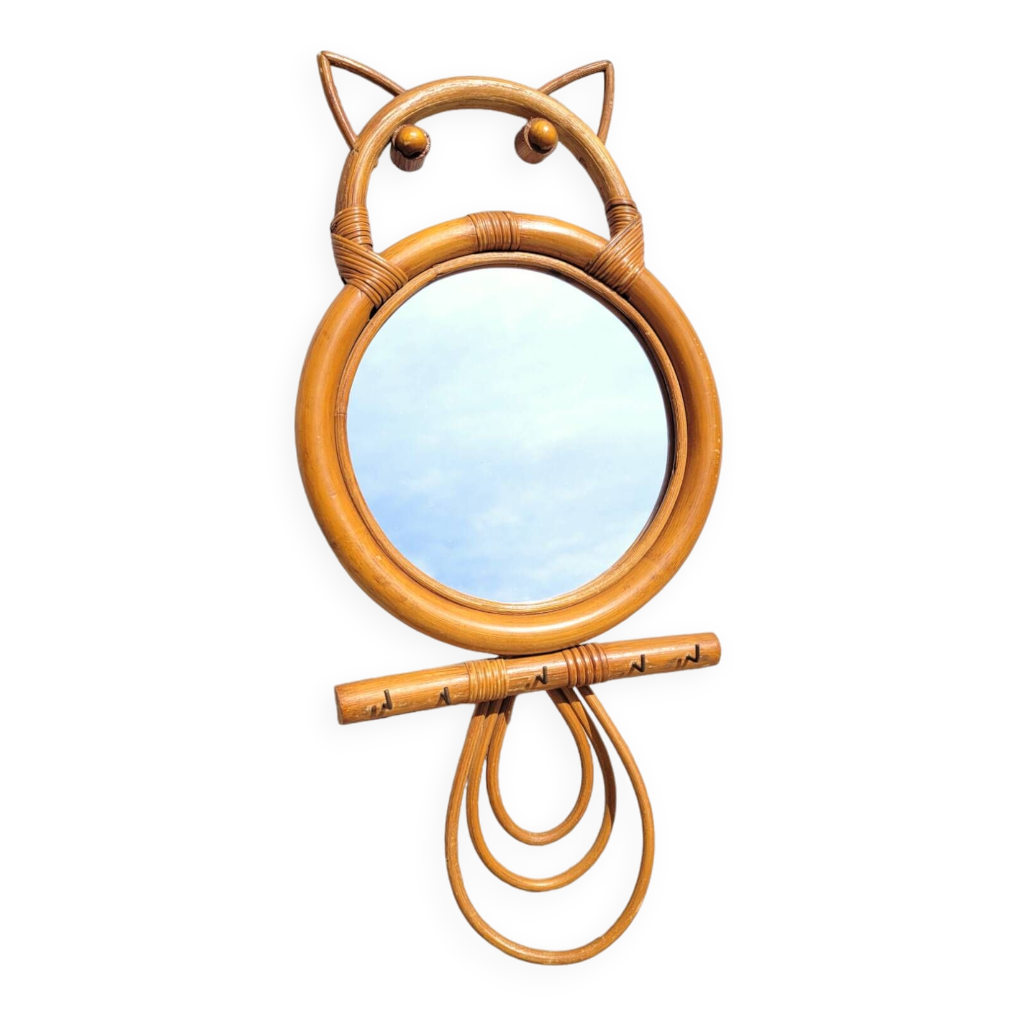 Miroir chouette en rotin vintage