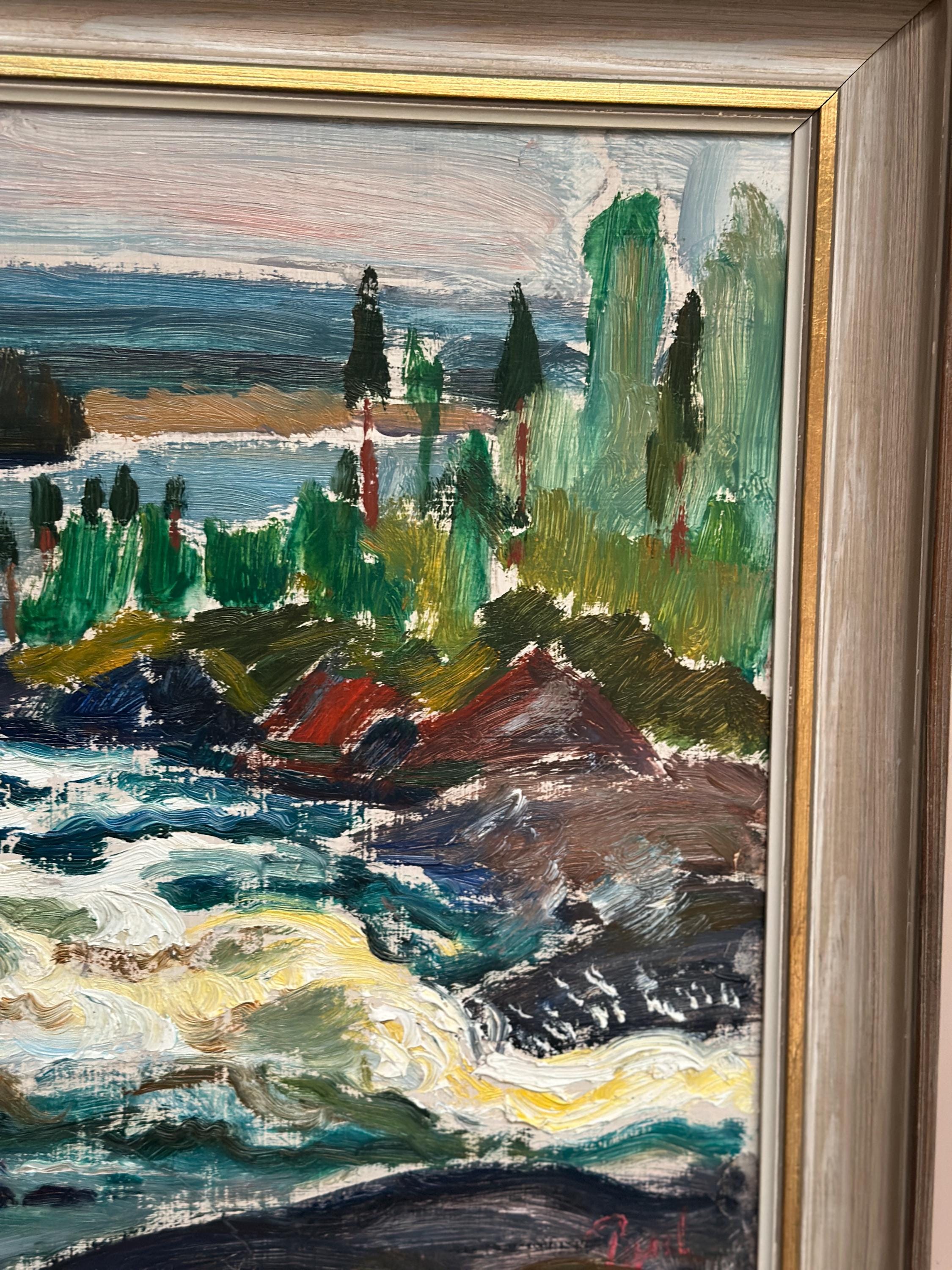 Original Swedish Oil On Panel – “Forsande Vatten” By Paul Sahlin