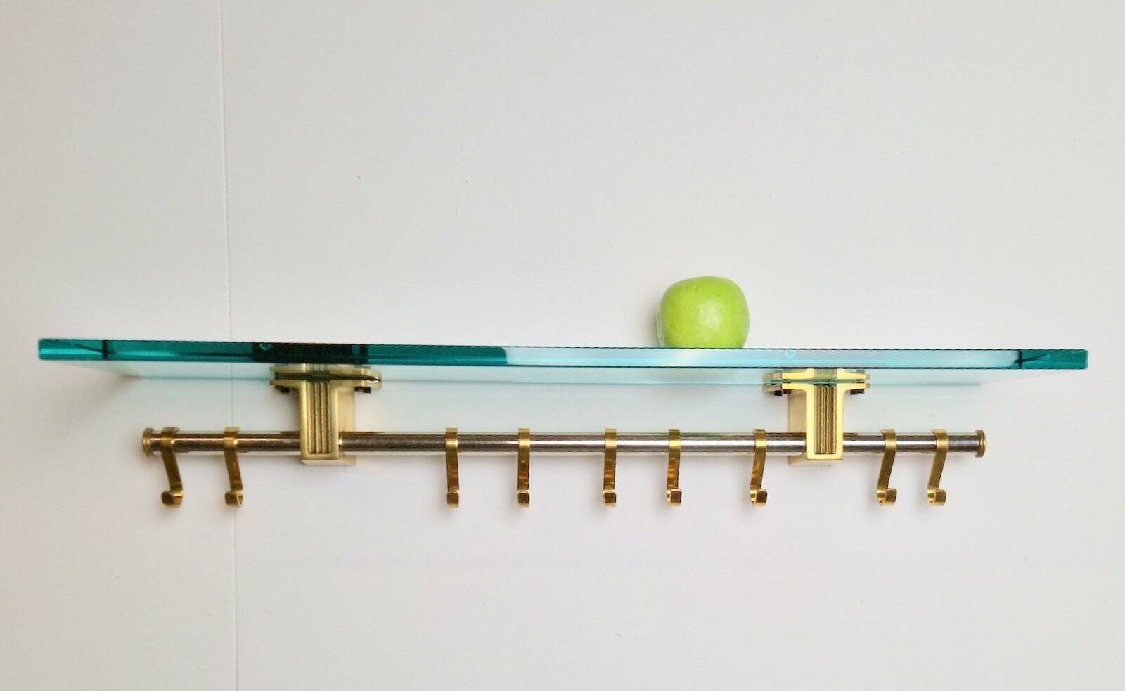 Brass and Glass R14G Wall-Mounted Coat Rack from Peter Ghyczy, 1980s