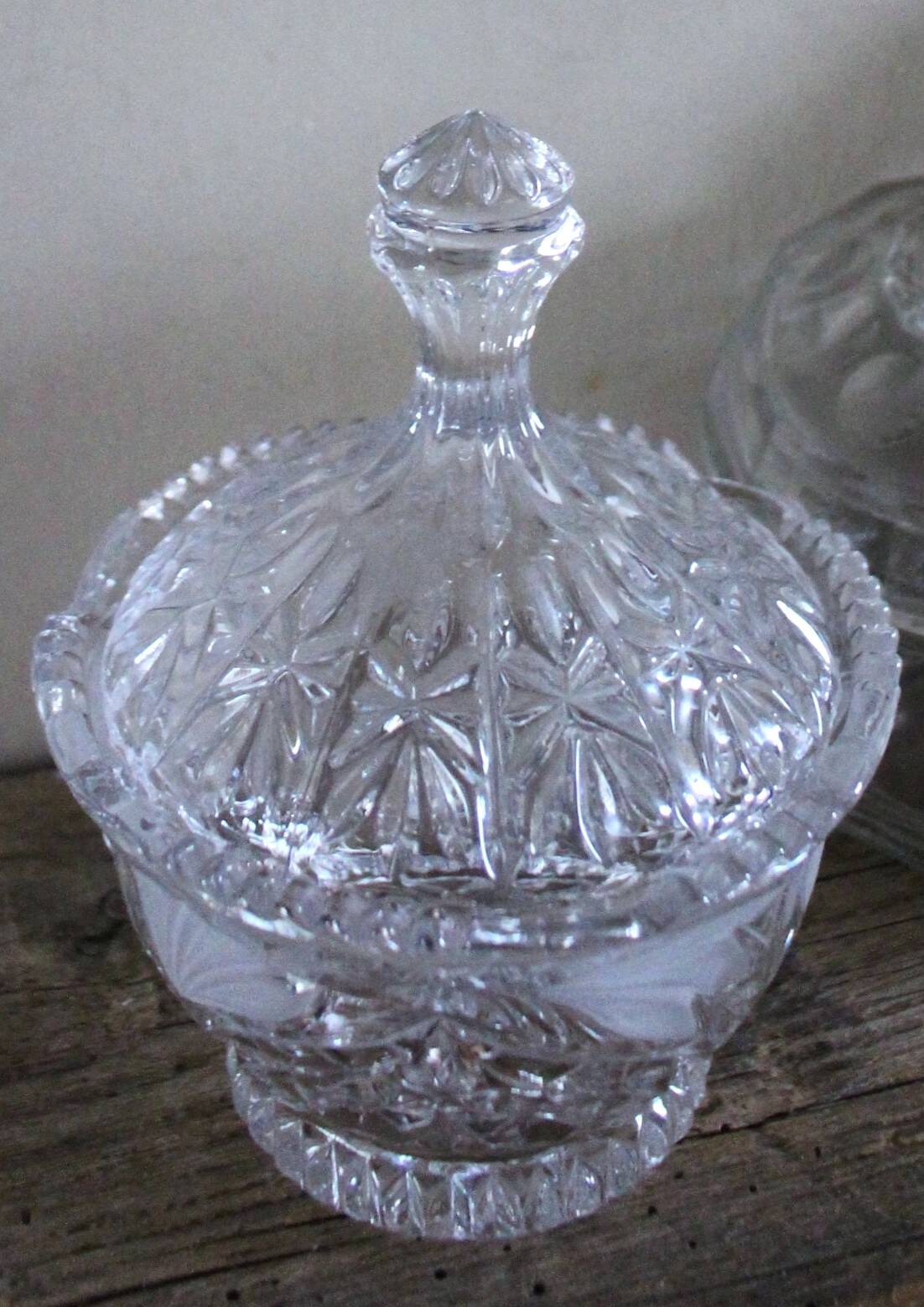 Cut glass vintage leaf design sweet jar