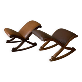 Lot de 2 repose-pieds bois et cuir clouté
