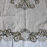 Antique linen tablecloth embroidery Richelieu scalloped linen centerpiece 128 cm