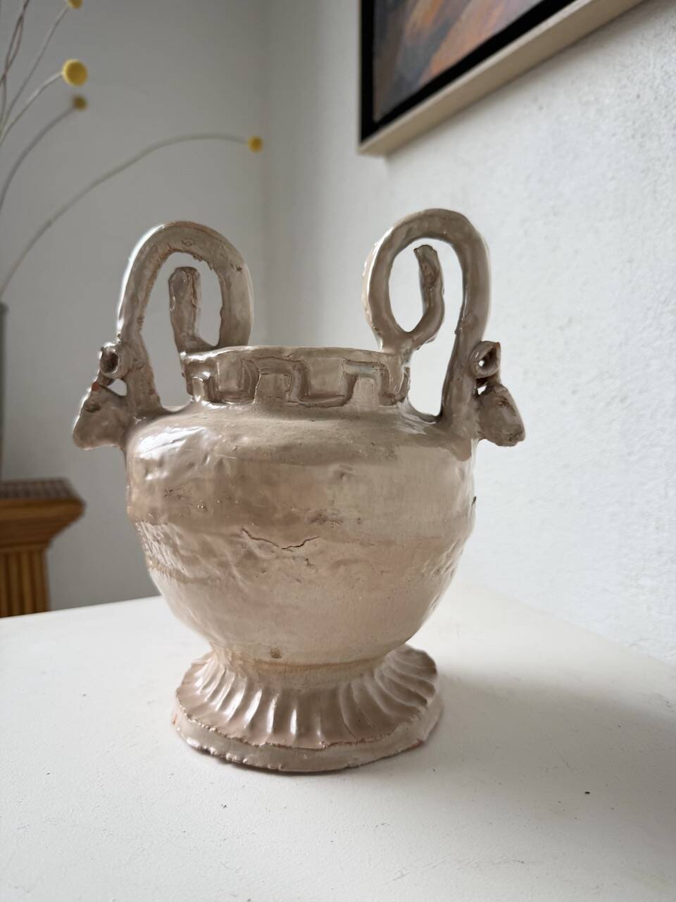 Ceramic bowl with ram heads