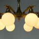 Art nouveau brass and glass chandelier
