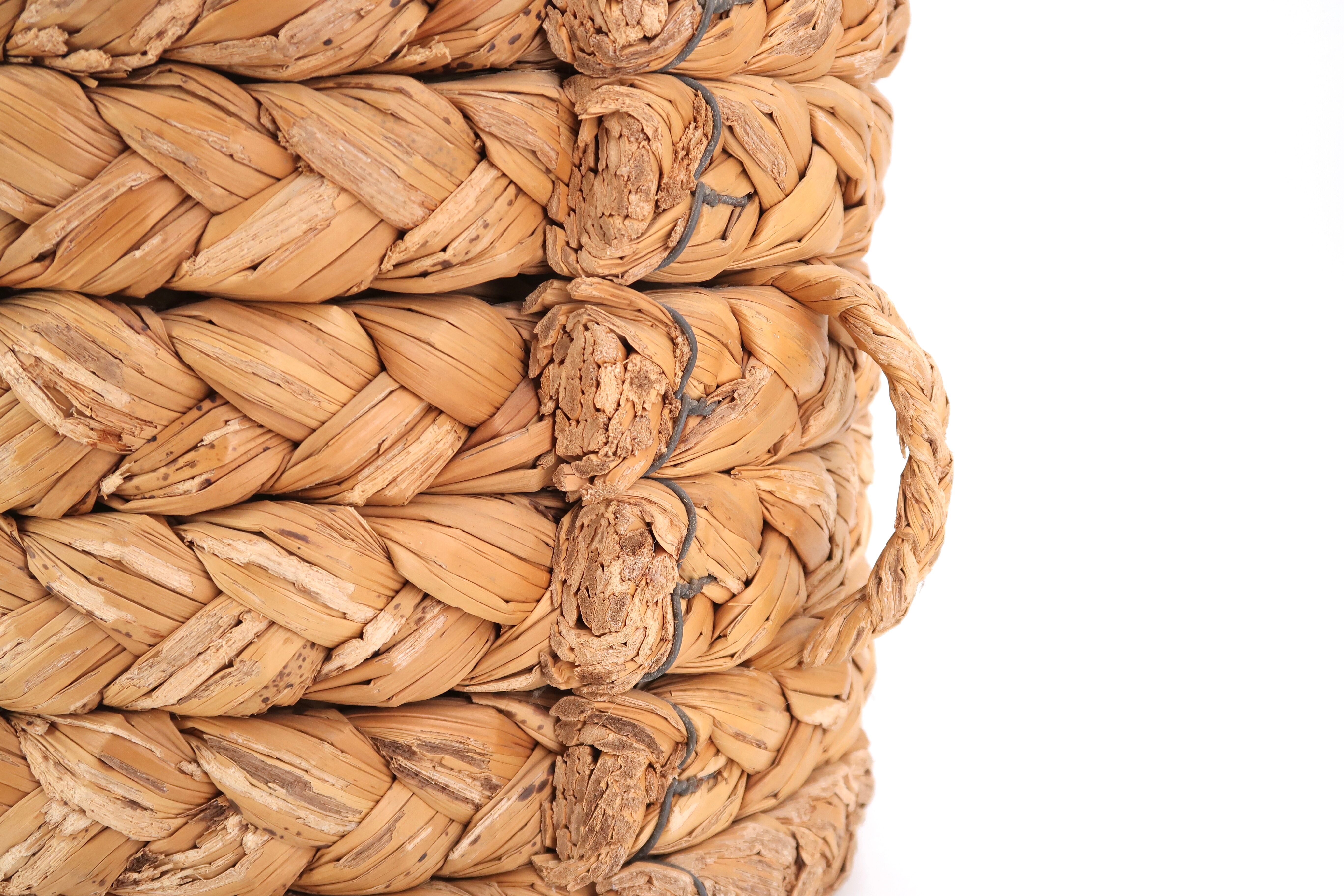 Cylindrical stool in woven fiber, 1970s