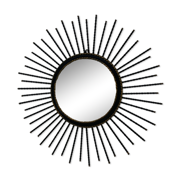 Vintage black and gold metal sun mirror from the 1960s.