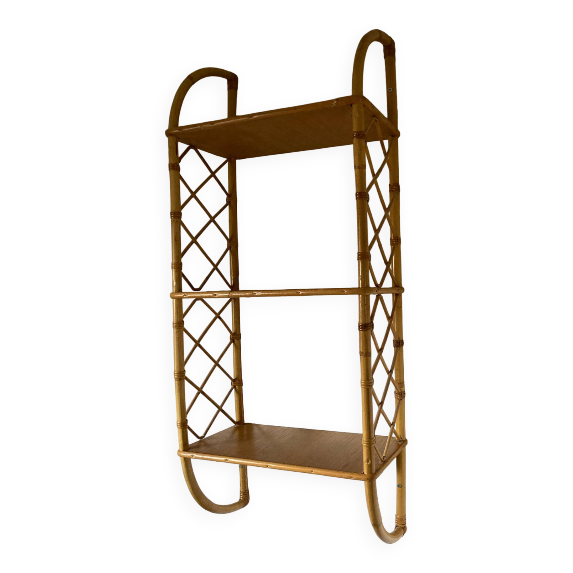 Vintage vertical wall mounted rattan shelf
