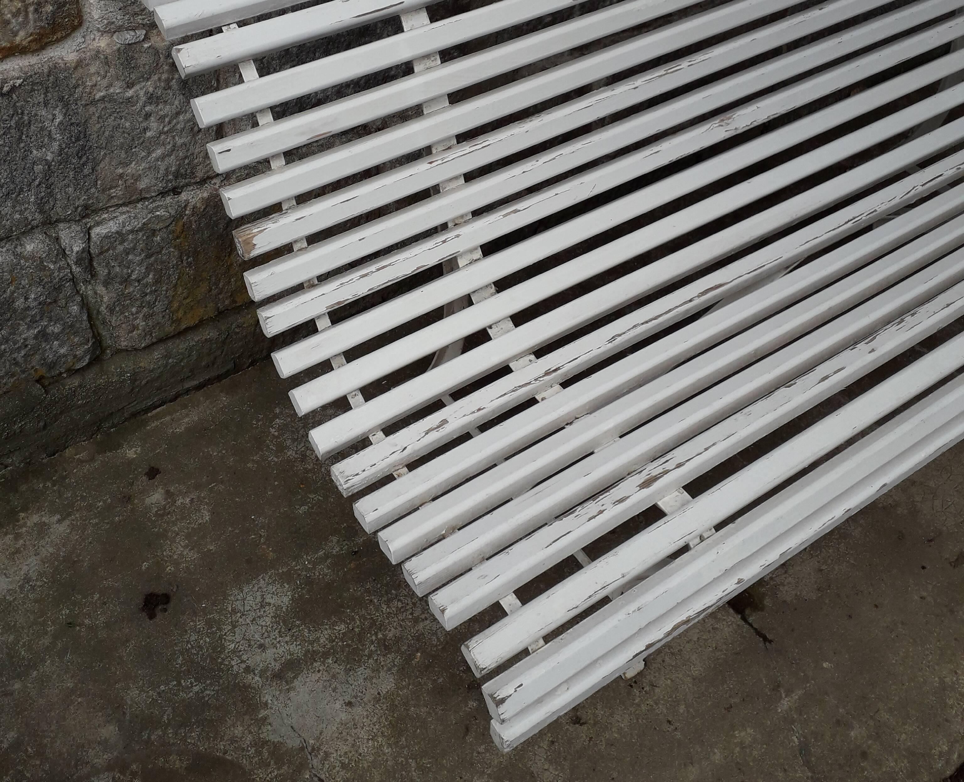 White garden slat bench