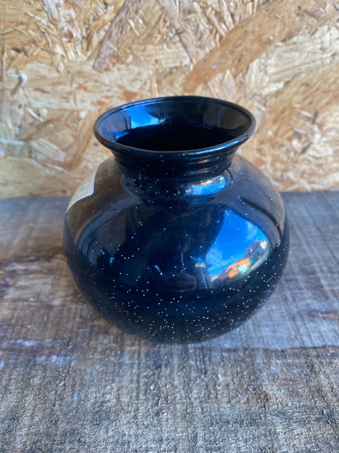 Vintage Black Inlaid Glass Vase International Design LA GALLERIA