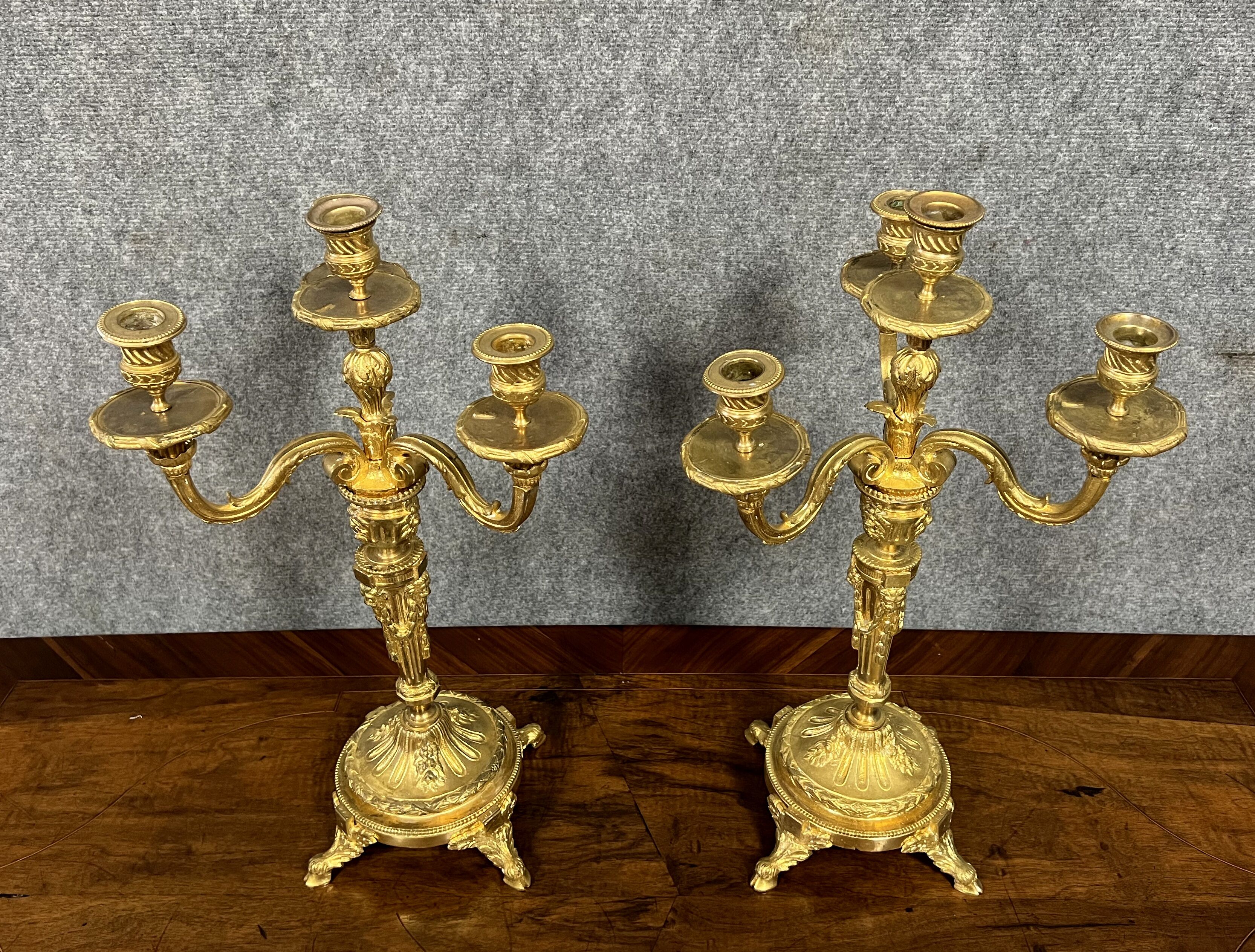 Pair of candlesticks from the Napoleon III period in gilded bronze circa 1850