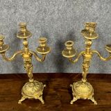 Pair of candlesticks from the Napoleon III period in gilded bronze circa 1850
