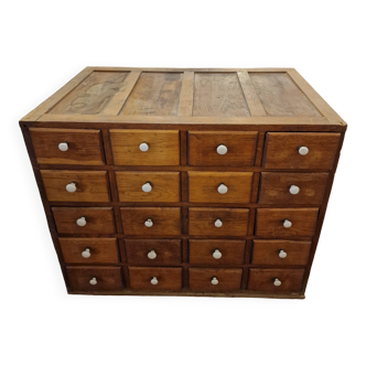 Antique craft cabinet with solid oak drawers and porcelain handles