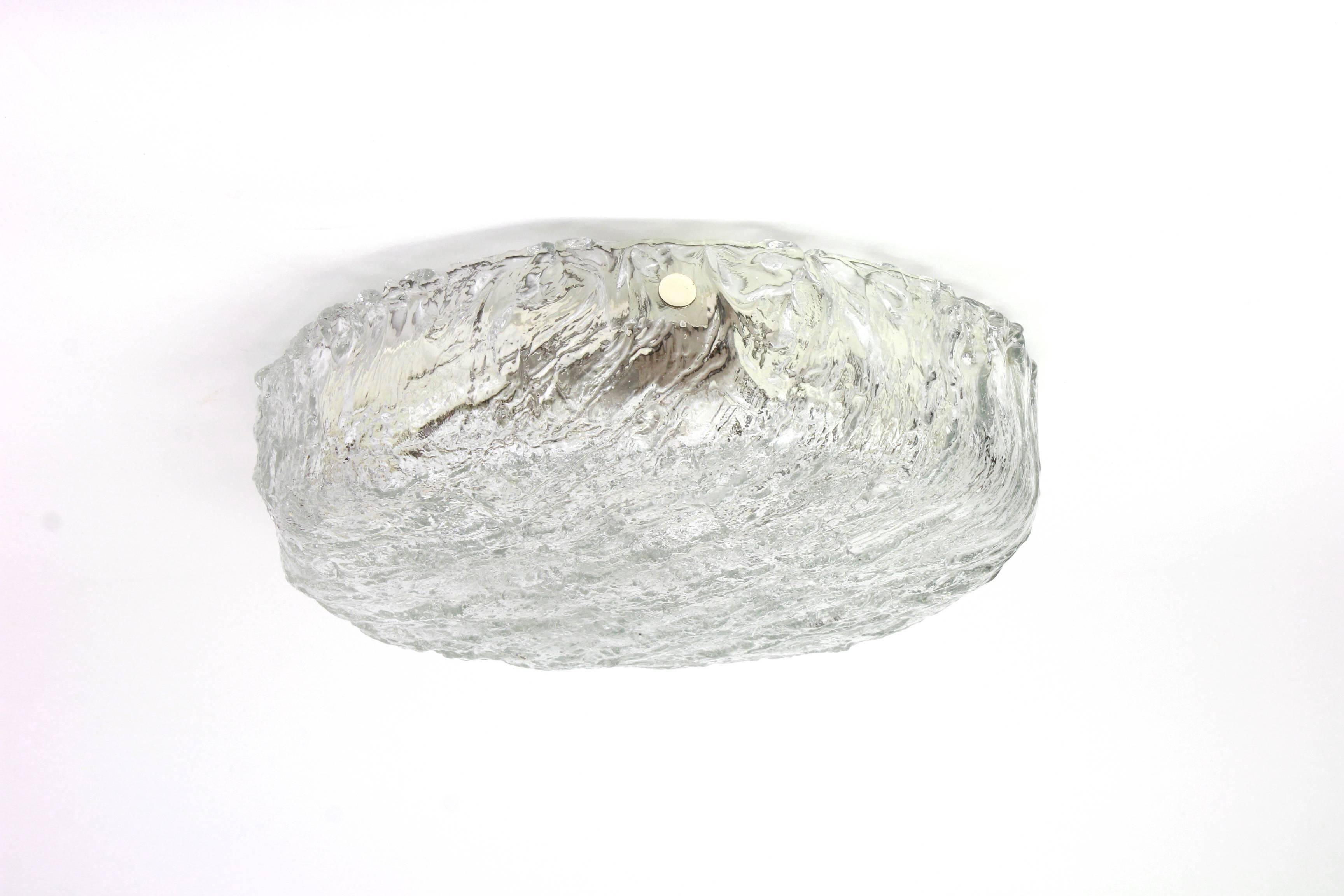 Large round frosted glass ceiling light Murano, Kaiser, Germany, 1970s