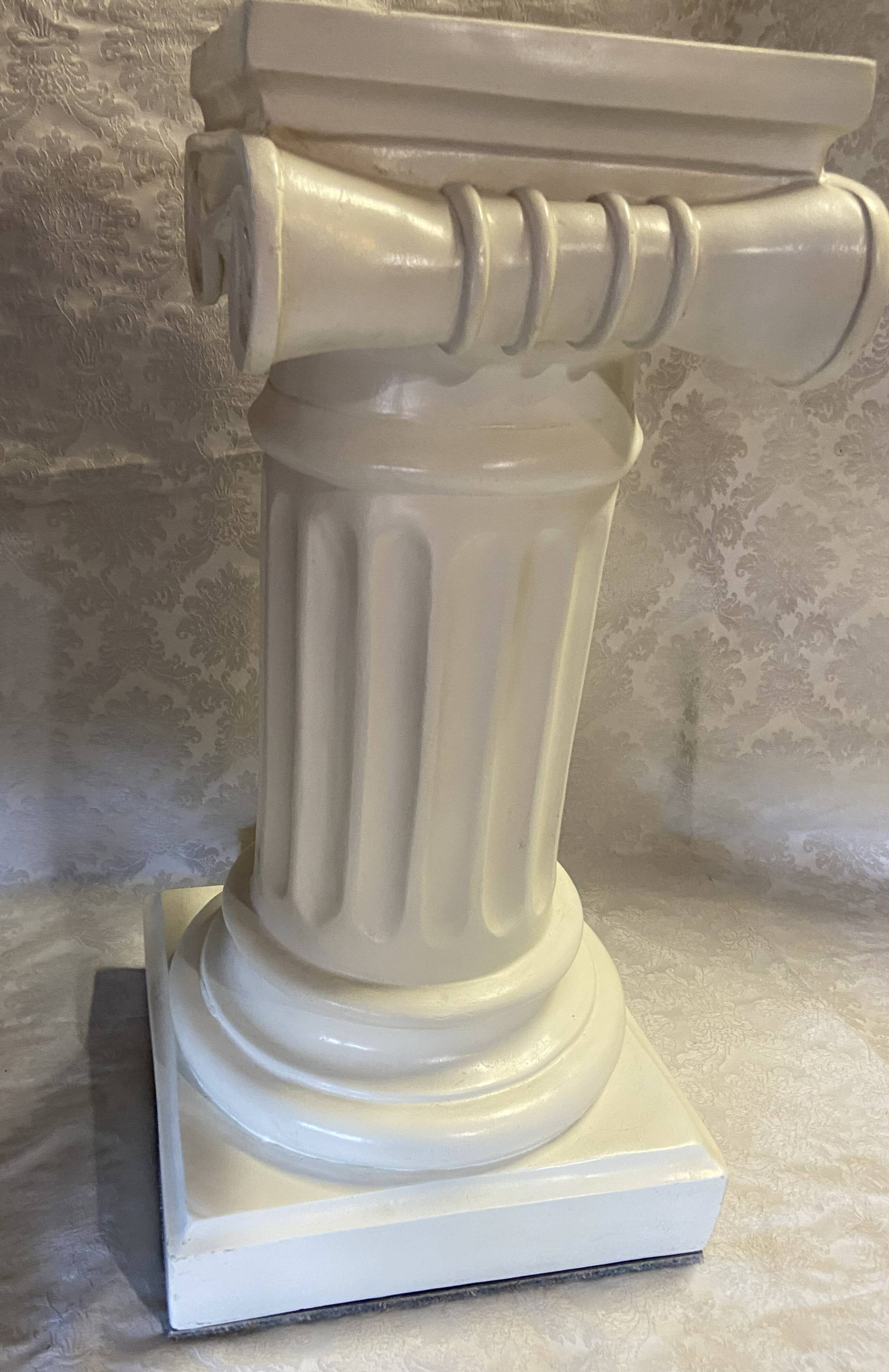 Elegant Pedestal Column in Hardened Plaster with Ionic Volute Capital