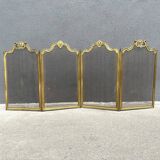19th century fireplace screen by Bouhon Frères in brass, French spark guard 1890