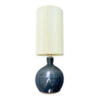 Vintage blue pyrite stoneware lamp 1970s raffia rope lampshade ribbons 70s bohemian