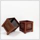 Pair of vintage wooden planters with woven rattan panels - 1970s