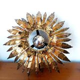 1960s golden brass sun ceiling light