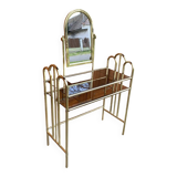 Vintage Dressing Table and Stool in Brass, 1950s, Set of 2