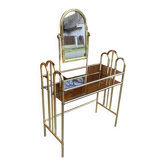 Vintage Dressing Table and Stool in Brass, 1950s, Set of 2