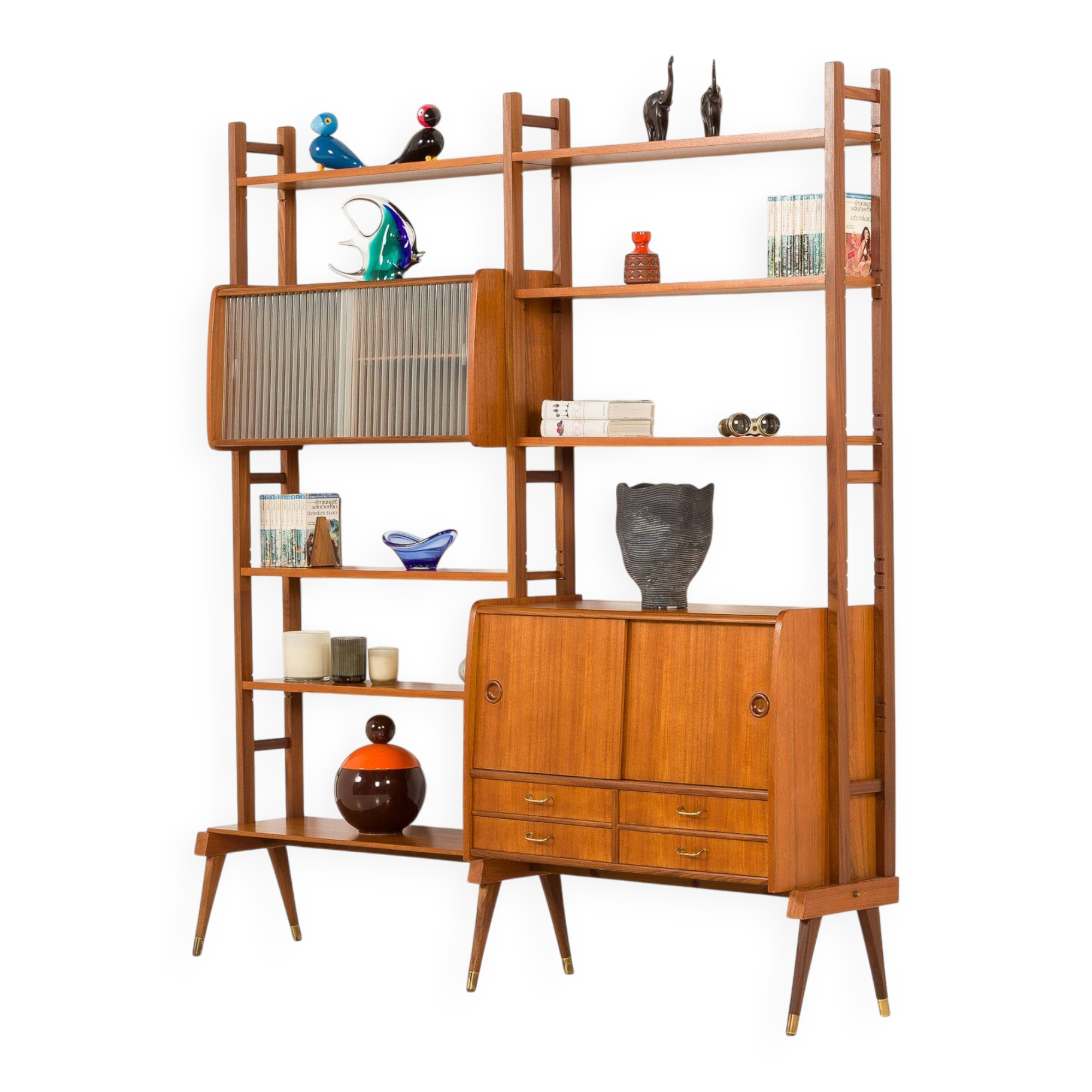 Scandinavian free standing teak wall unit, Norway 1960s.