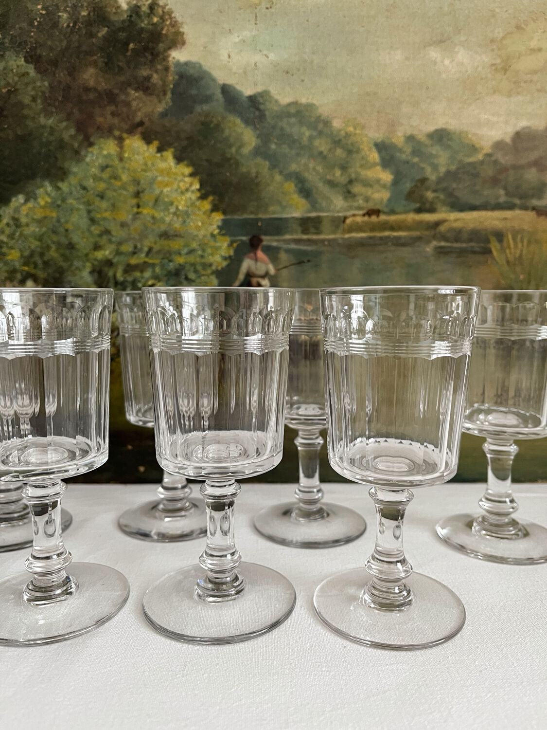 8 Baccarat cut crystal white wine glasses, Chicago model