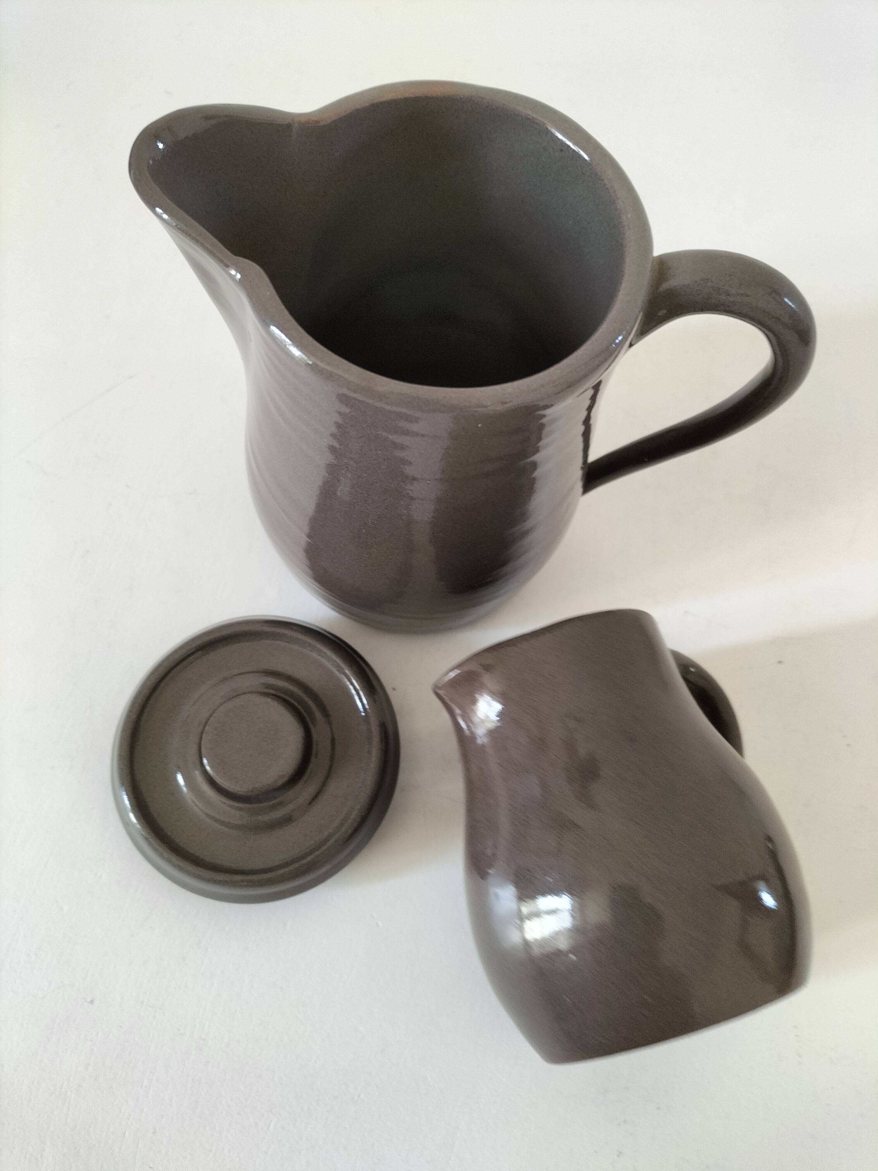 Duo verseuse et pot à lait en grès brun – céramique vintage