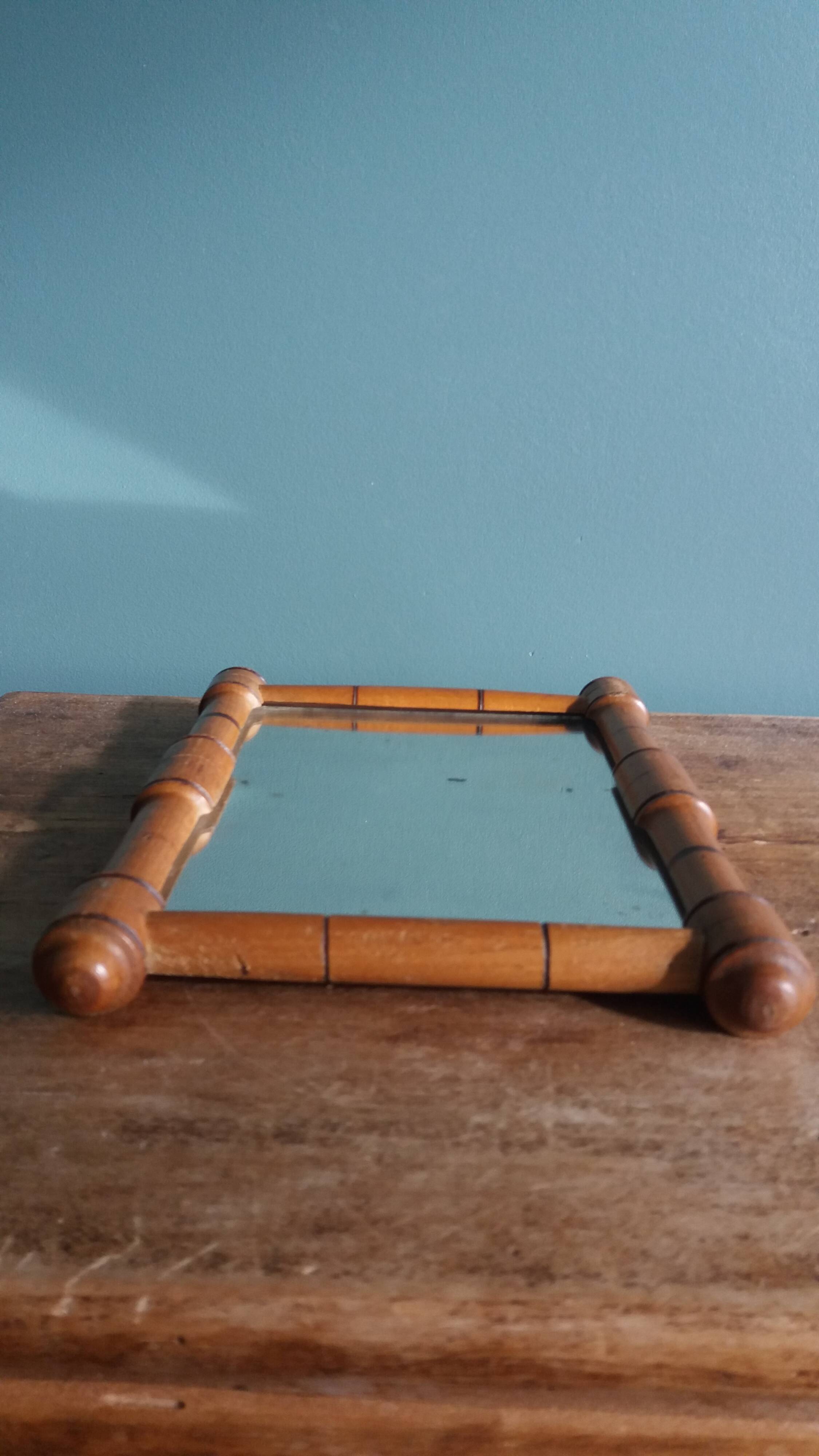 Turned wooden frame mirror 19.5 x 14