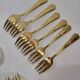 Gold metal fish cutlery, knives and forks 24 pieces