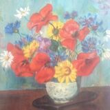 Tableau bouquet de fleur signé Petitjean