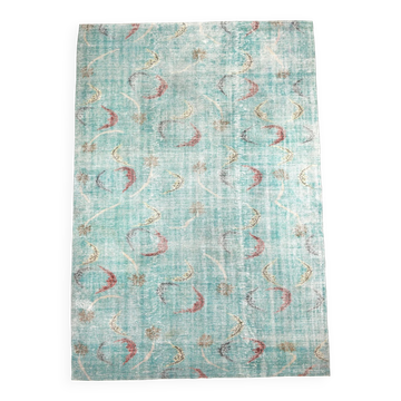 Tapis vintage turc vert sarcelle, tapis de salon de style persan, 222x321 cm