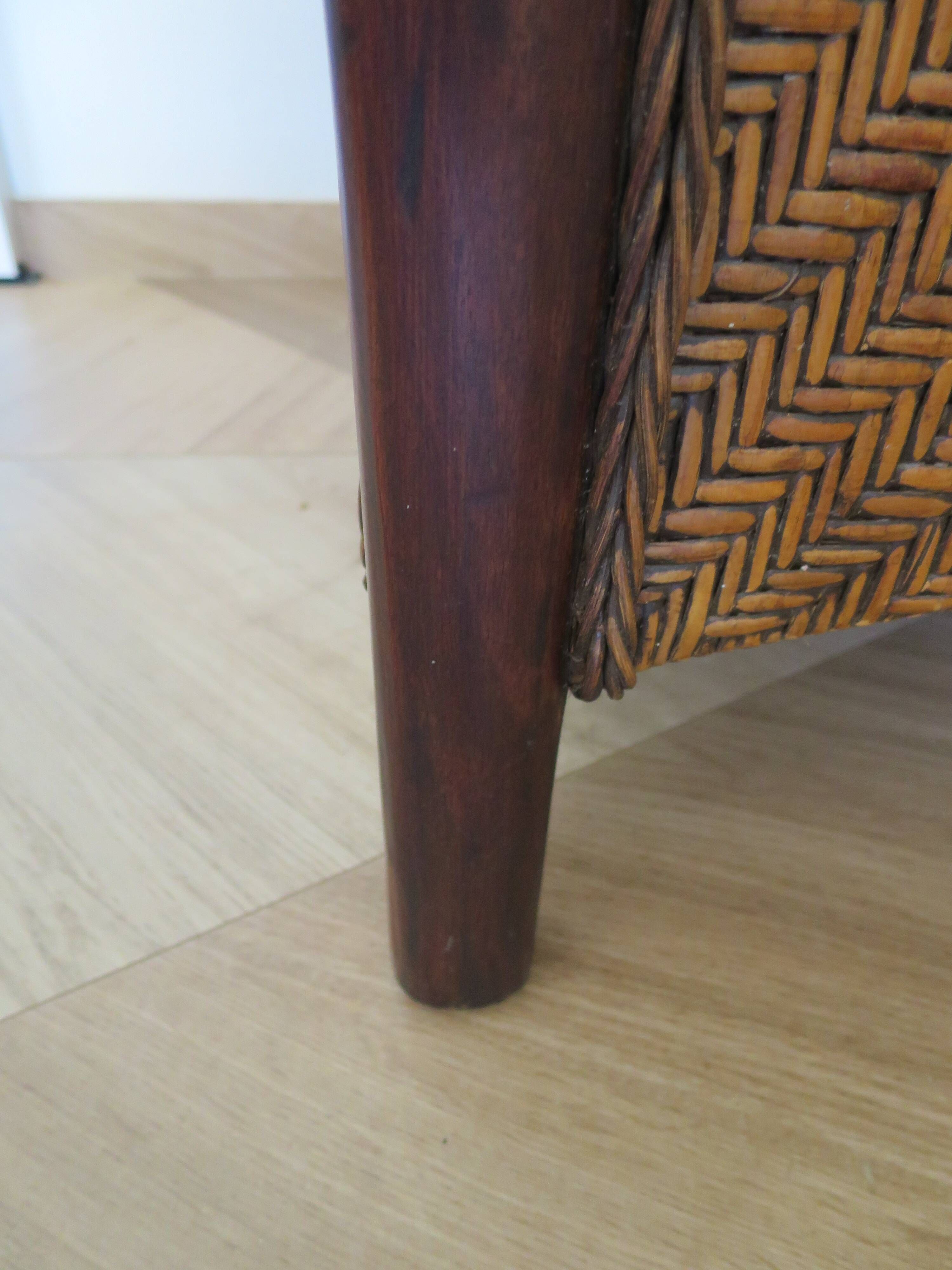 Colonial style armchair - woven rattan and exotic wood - vintage