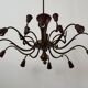 Large Burgundy brass chandelier with 15 arms, 1950, Italy