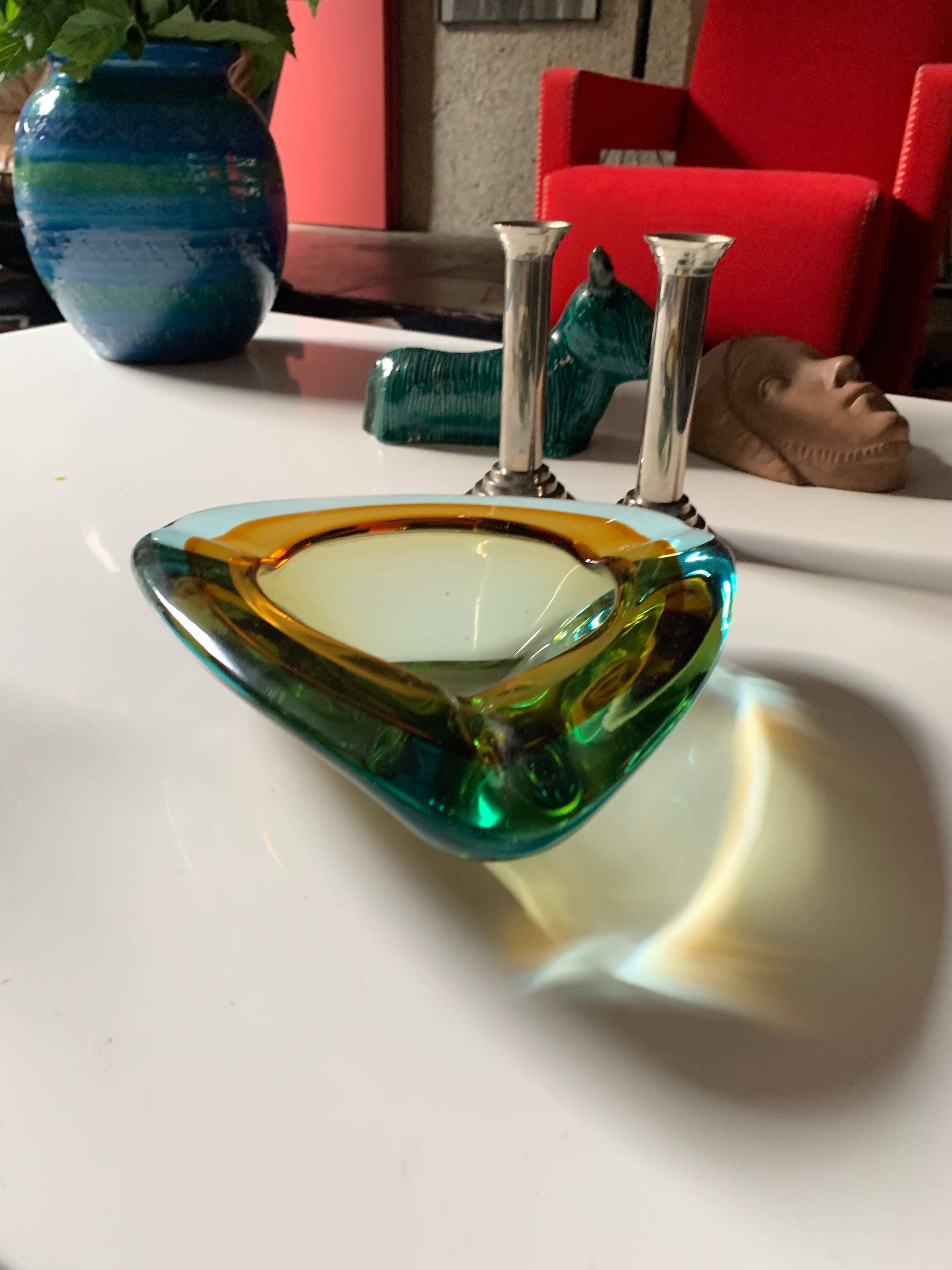 Rectangular ashtray 70s in murano glass sommerso technique