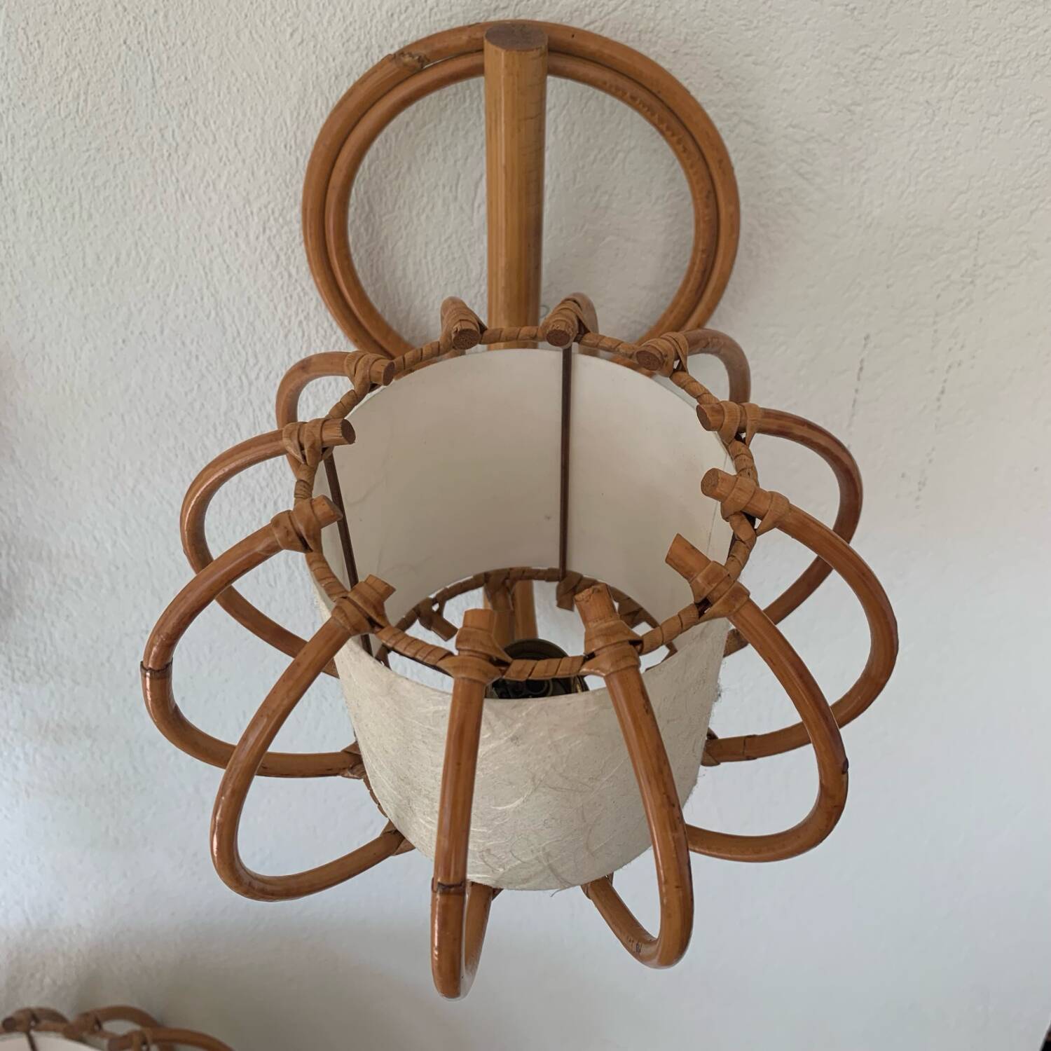 ▪️Lot Suspension And Wall Lamp Wicker Louis Sognot 50-60's Bohemian Chic Vintage