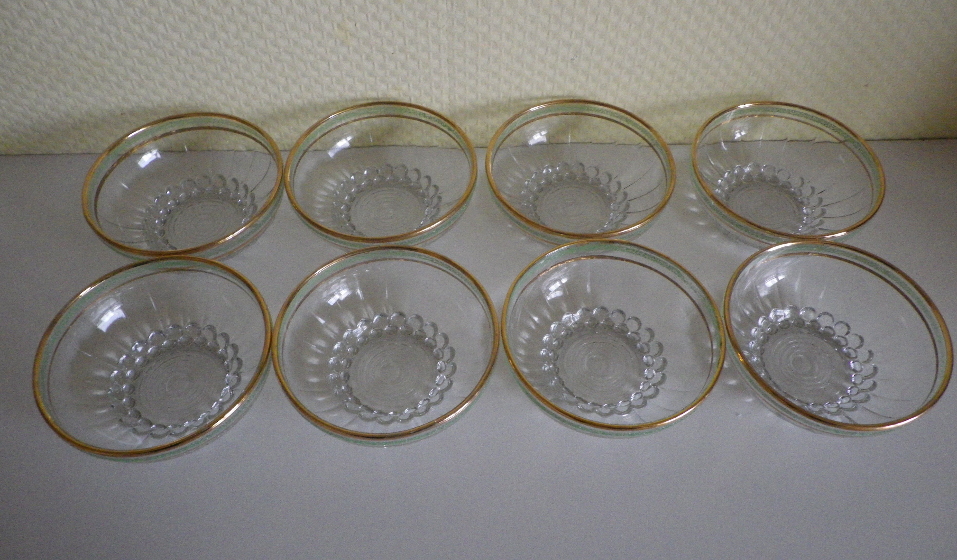 Lot of 8 old dessert cups with granite contour and gilded edges - vintage - 60s