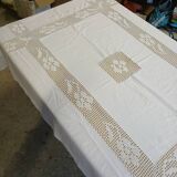 Old fabric and crochet tablecloth