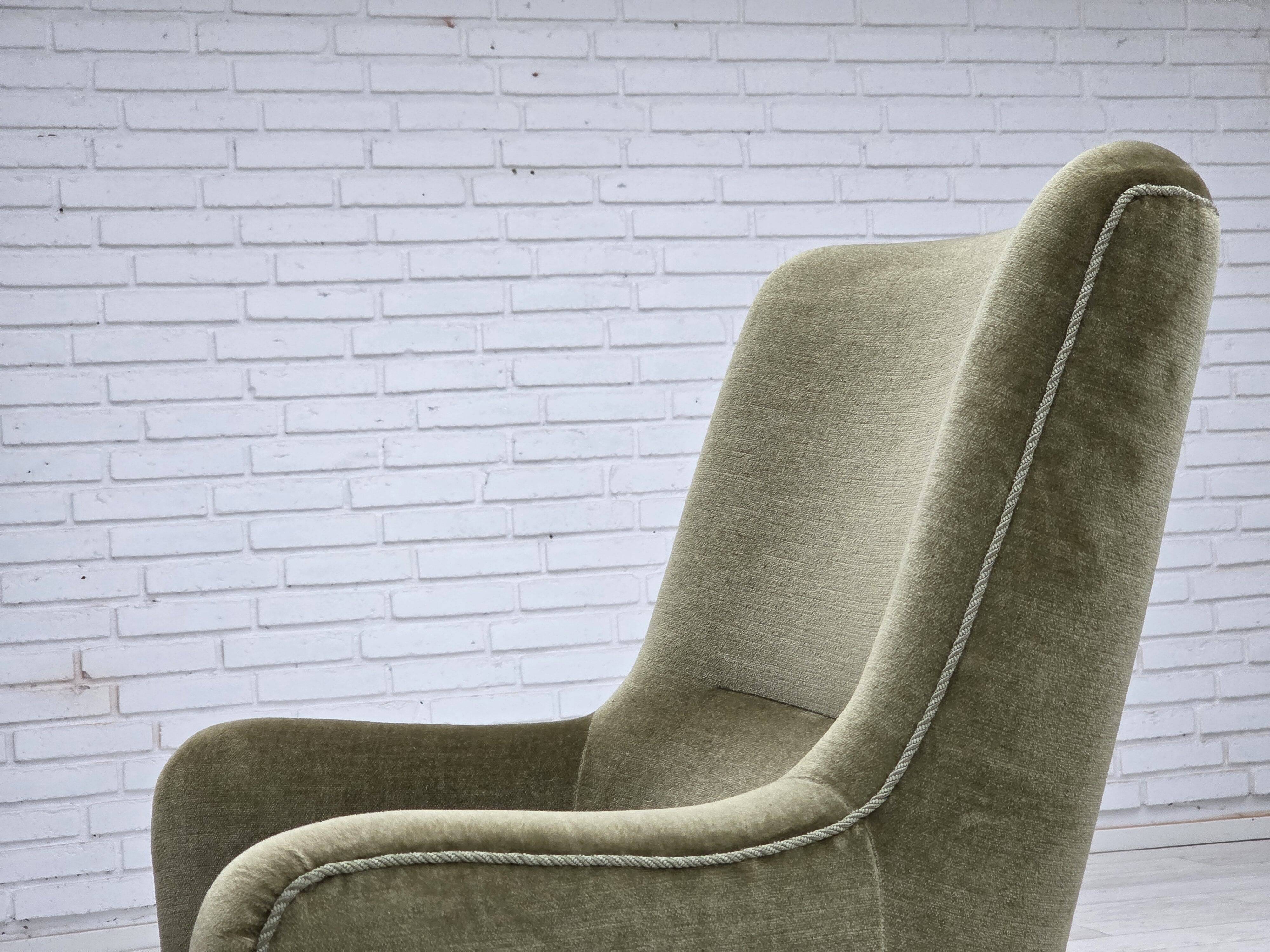 1970s, Danish highback armchair, green furniture velour.