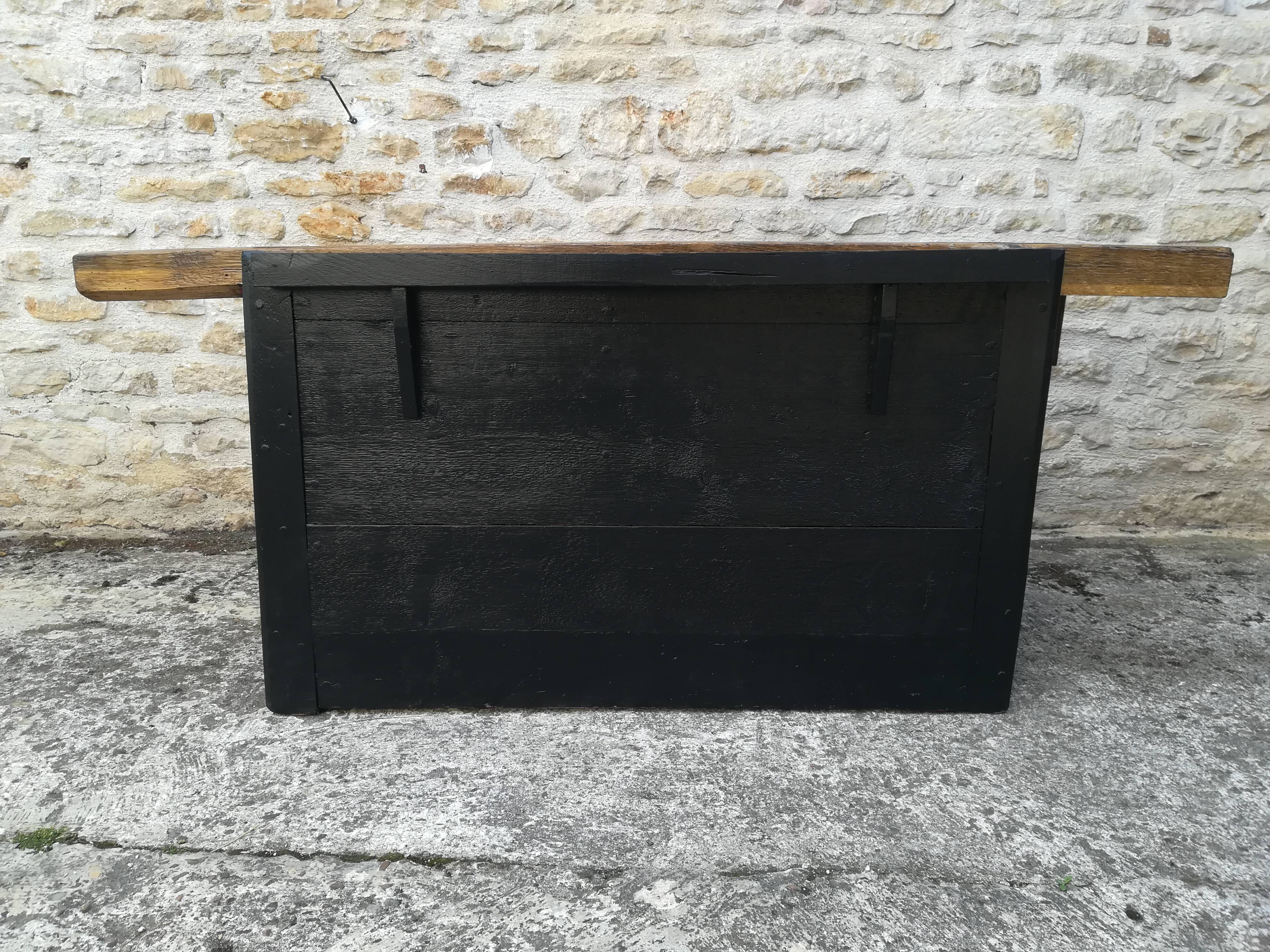 Oak and metal workbench