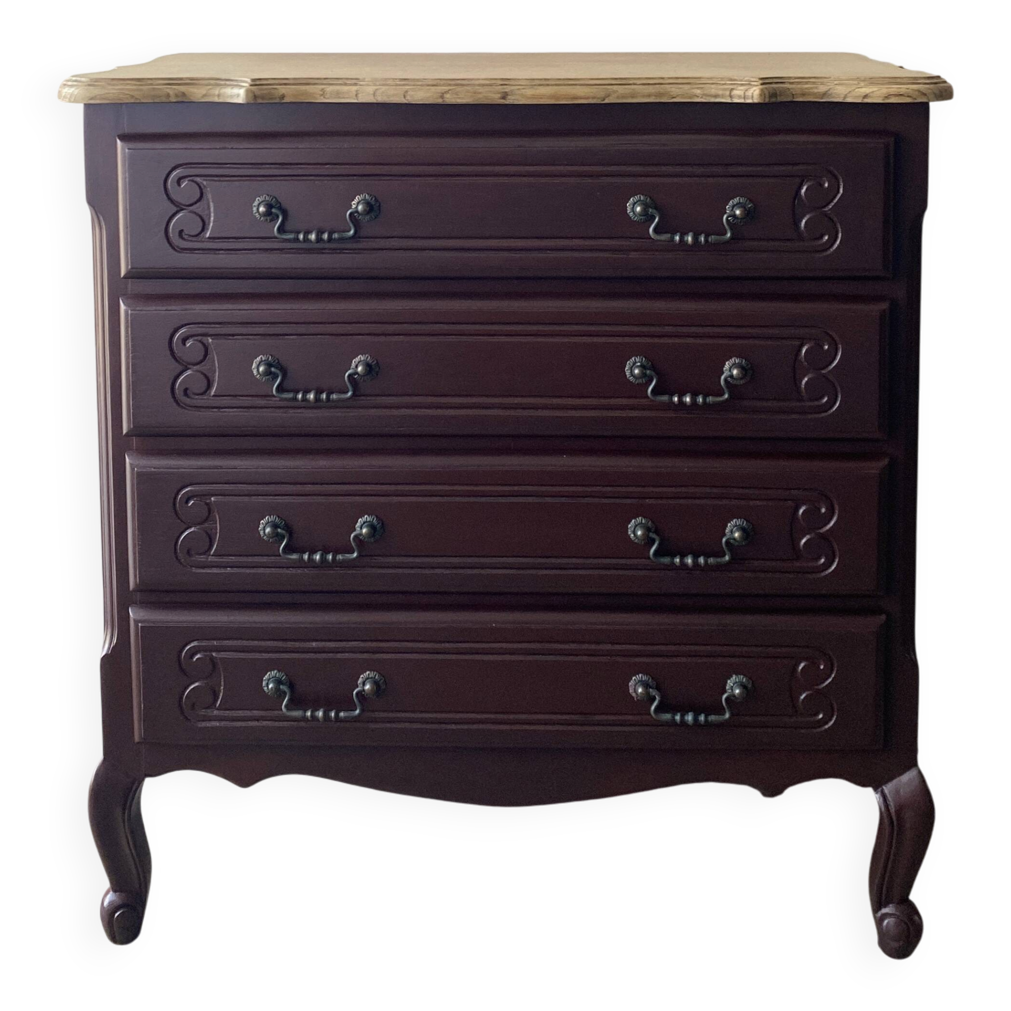 Louis XV style commode renovated - natural wood top and deep stain
