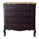 Commode style Louis Xv rénovée - plateau bois naturel et teinte profonde