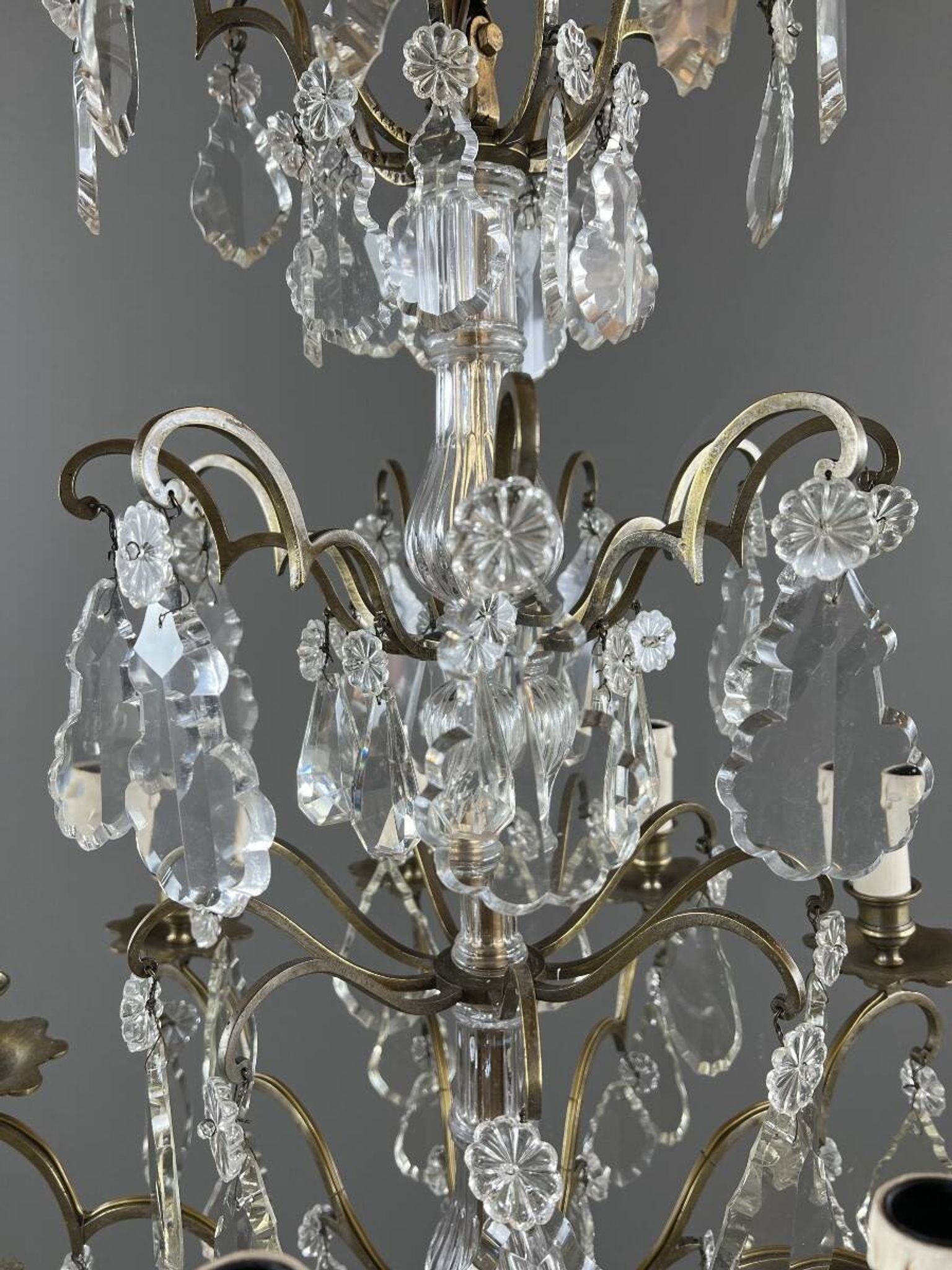 Bronze, brass and crystal chandelier, early 20th century.