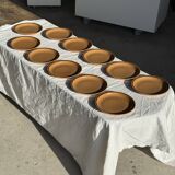 Set of 11 small dessert plates in brown-striped stoneware from Sarreguemines.