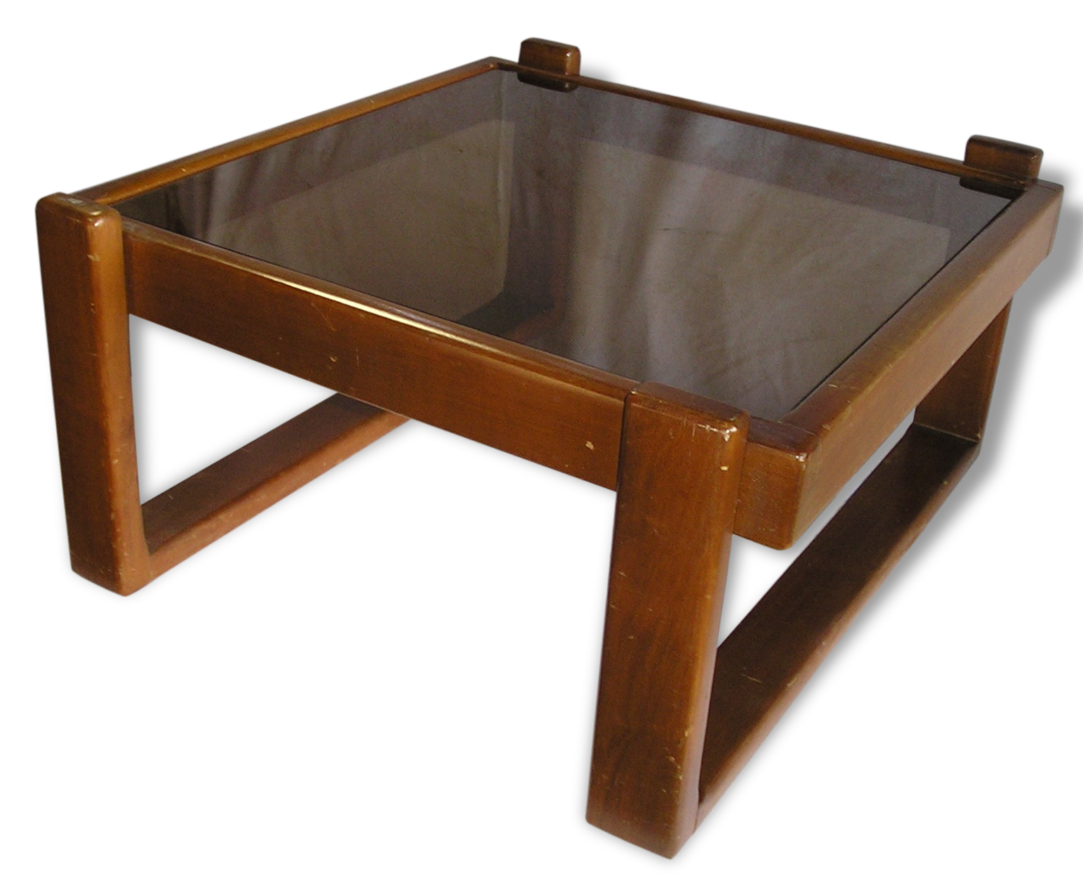 Table basse bois verre fumé scandinave années 70/80