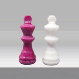 1970s Stunning Pink and White Chess Set in Volterra Alabaster Handmade Made in Italy