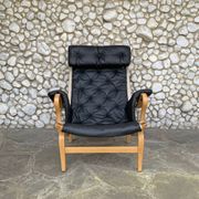 Pernilla armchair new black leather by Bruno Mathsson, Dux, Sweden 1970