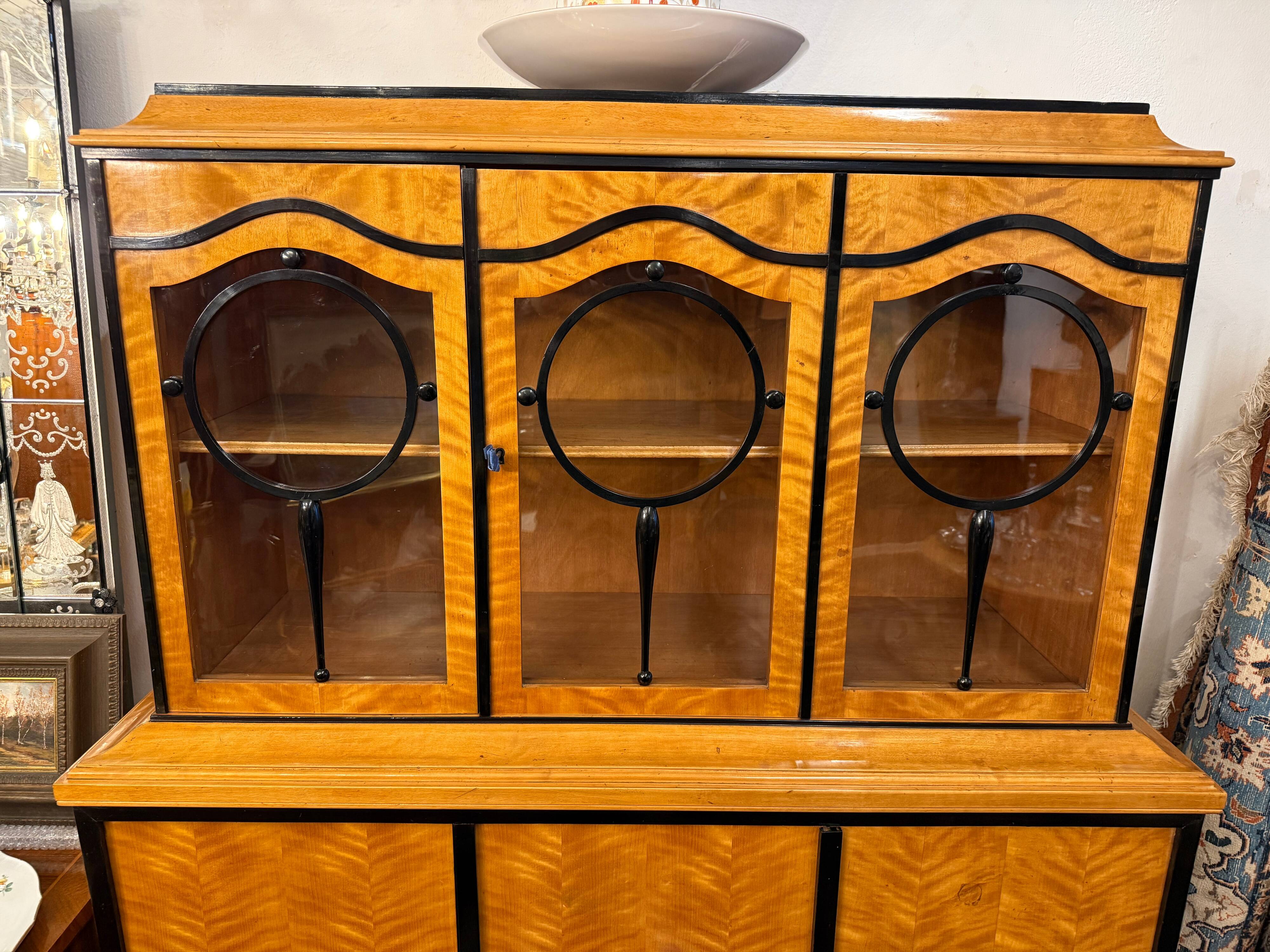 Art Deco Salon Display Cabinet, Flamed Birch Veneer, circa 1920