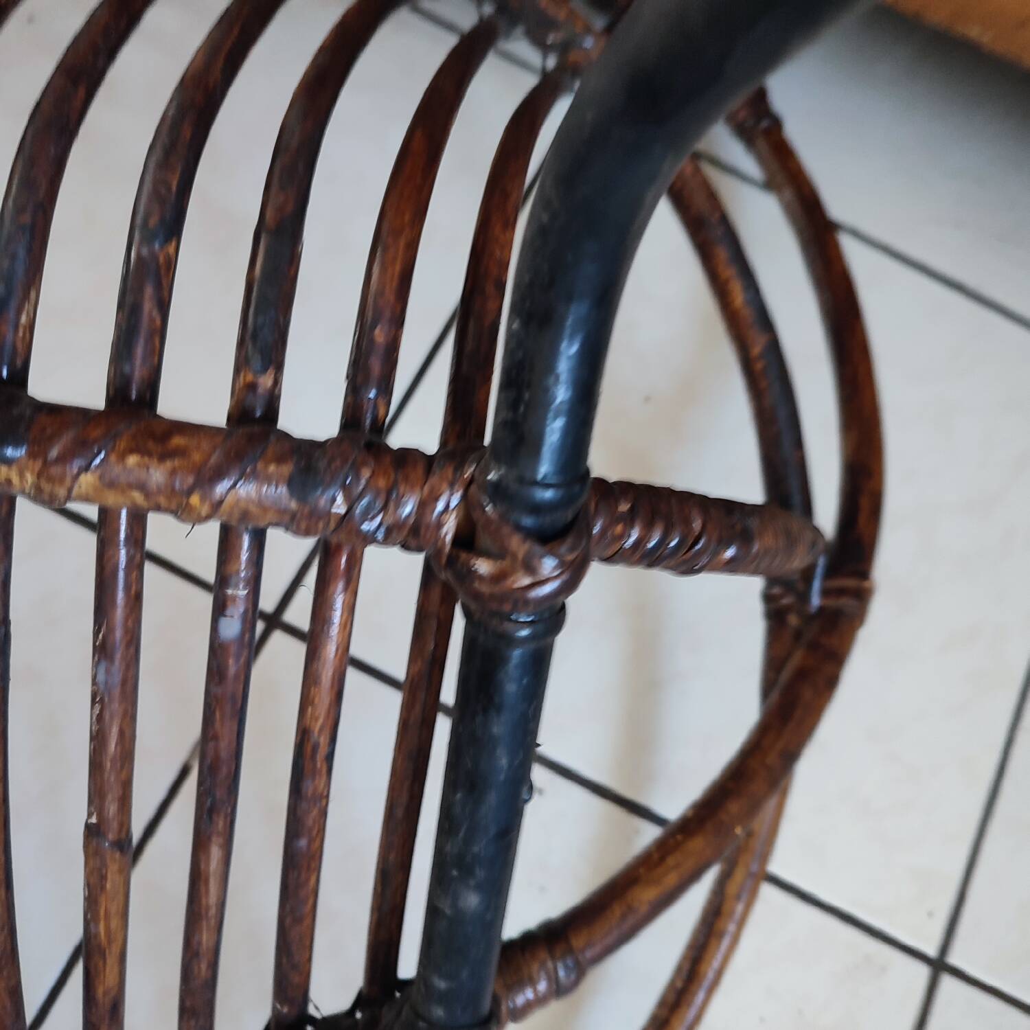 Rattan and metal shell armchair